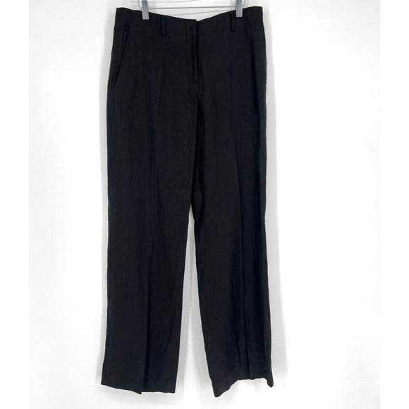Gunex Pants Womens 10 Black Italian Linen Straight Leg Trouser Classic Capsule - Picture 1 of 7